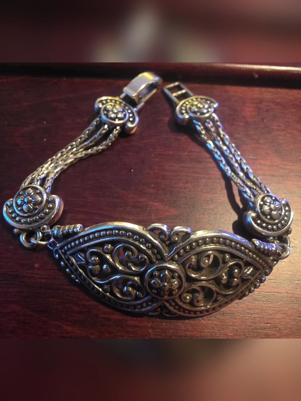 Retired Brighton Silver Filigree Scrolled Heart Women’s Bracelet